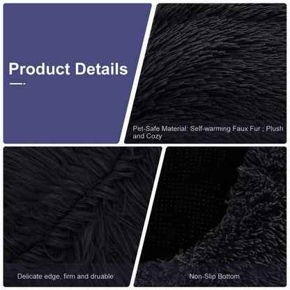 Flauschiges Hundebett rund, Schwarz 120x120x20cm