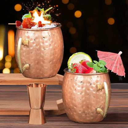 Moscow Mule Kupferbecher Set 2x 530ml gehämmerte Tassen 7tlg