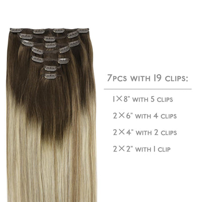 Echthaar Clip-in Extensions Ombré Braun-Blond 35cm