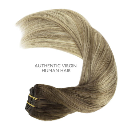 Echthaar Clip-in Extensions Ombré Braun-Blond 35cm