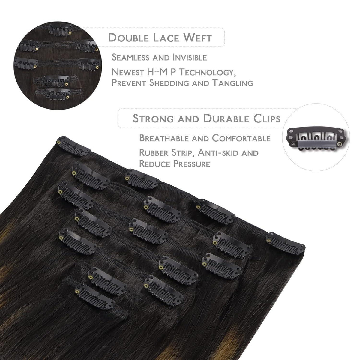Clip in Echthaar Extensions Schwarz Braun Balayage 55cm