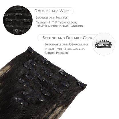 Clip in Echthaarverlängerung Balayage Schwarz-Blond 35cm