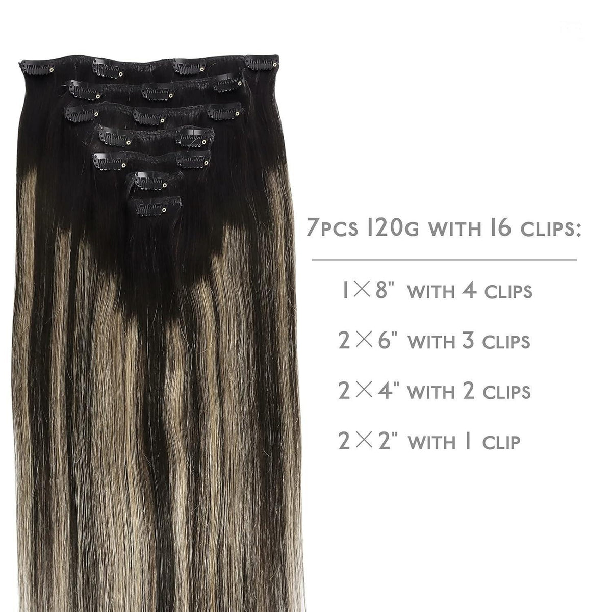 Echthaar Clip-Ins Balayage Schwarz-Blond 60cm