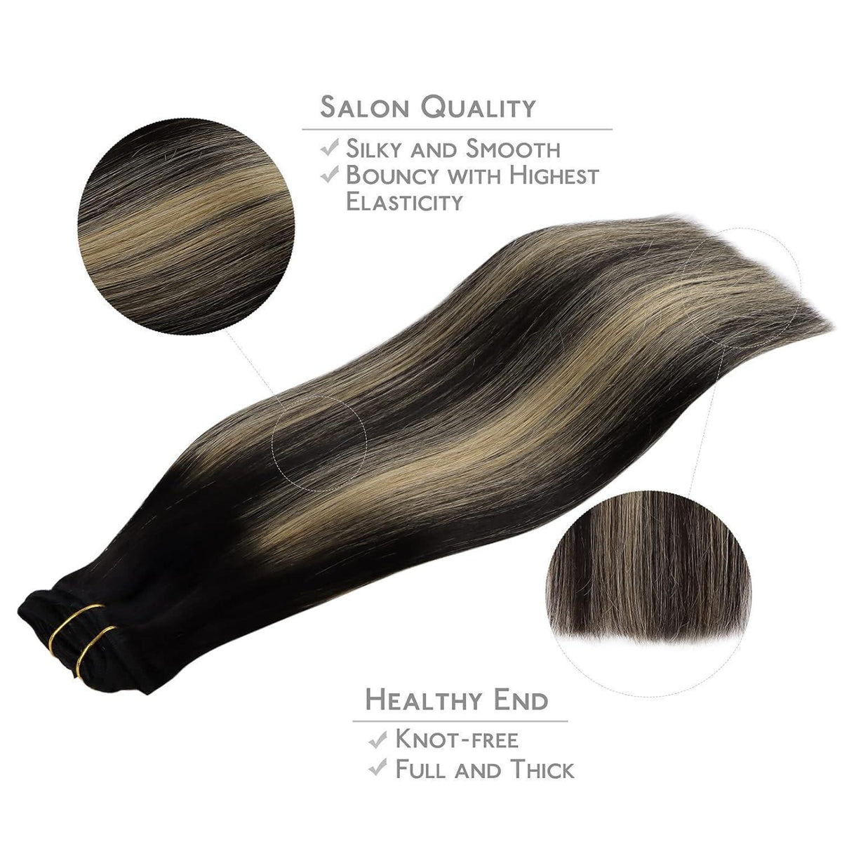 Echthaar Clip-Ins Balayage Schwarz-Blond 60cm