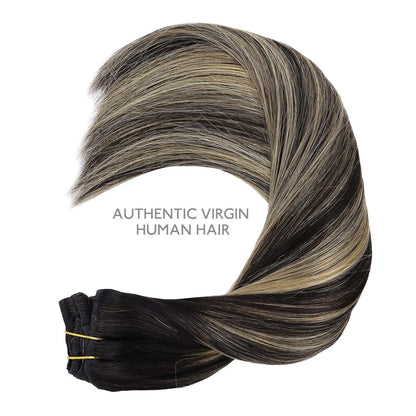 Echthaar Clip-Ins Balayage Schwarz-Blond 60cm
