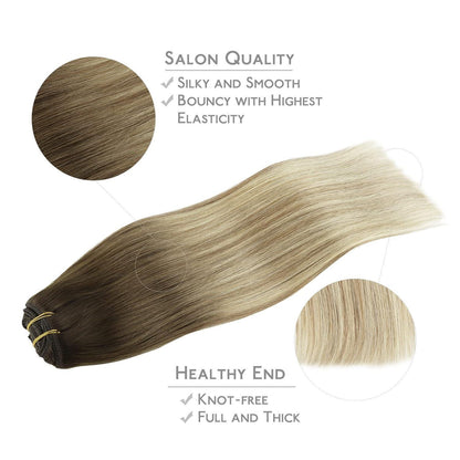 Echthaar Clip-in Extensions Ombré Braun-Blond 50cm