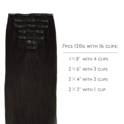 Echthaar Clip-Ins Schwarz 45cm - 120g Remy Haarverlängerung