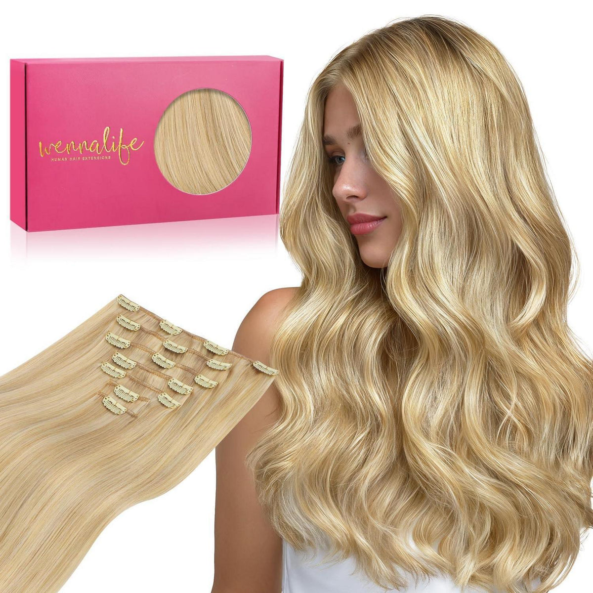 Echthaar Haarverlängerung Hellblond mit Highlights