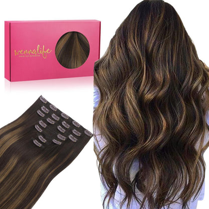 Clip in Echthaarverlängerung Dunkelbraun-Kastanienbraun Balayage
