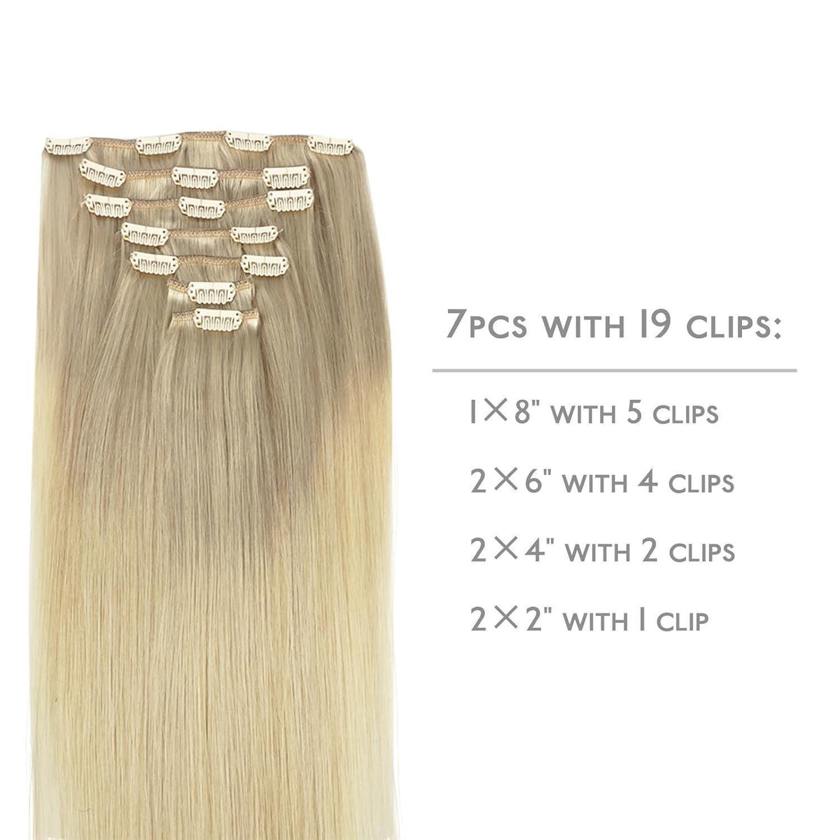 Echthaar Clip-Ins Aschblond bis Platinblond 40cm