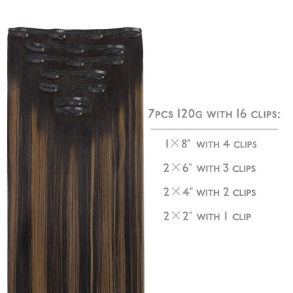 Clip in Echthaar Extensions Schwarz Braun Balayage 50cm
