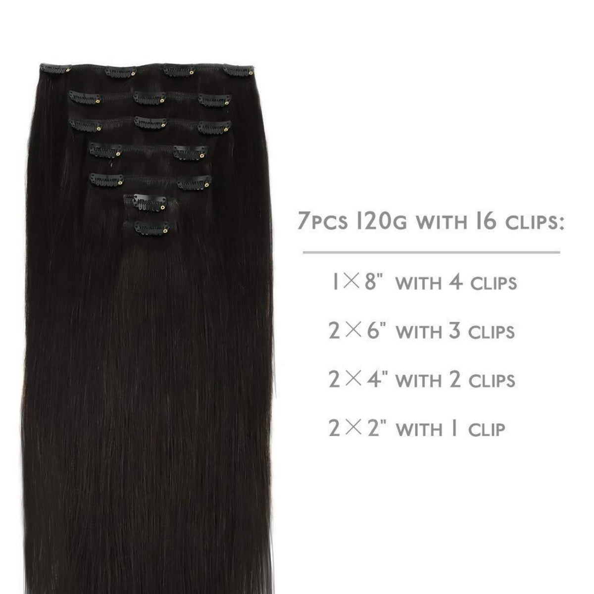 Clip-in Echthaarverlängerungen 35cm 120g 7tlg. Naturschwarz