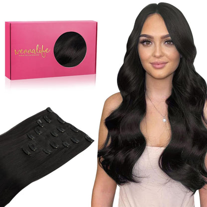 Echthaar Clip-Ins Schwarz 40cm (120g) - Remy Haarverlängerung