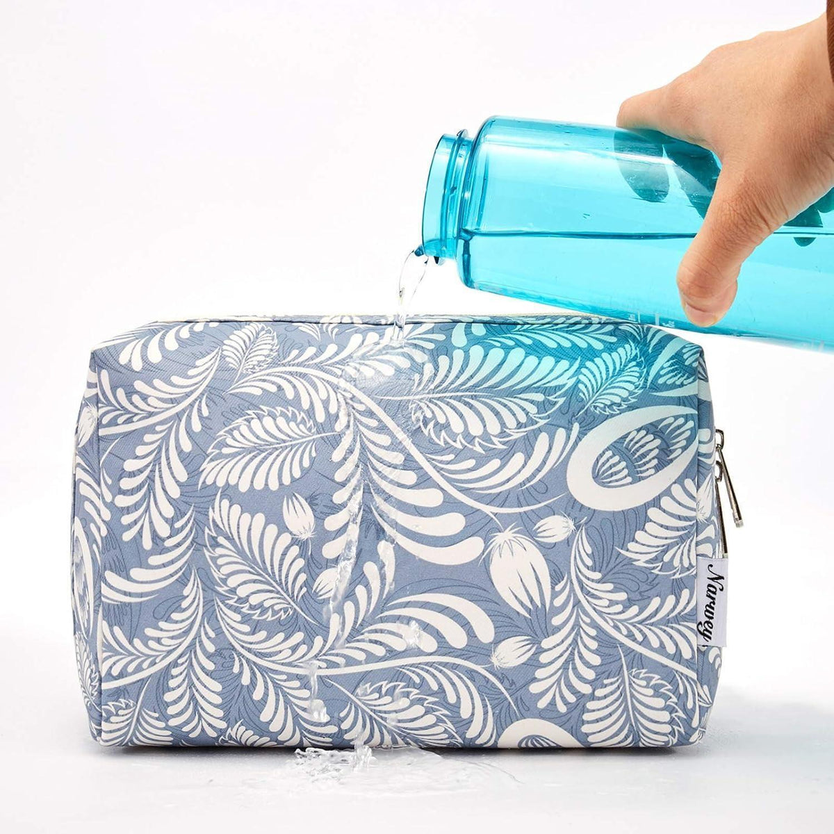 Kosmetiktasche Groß Blaues Blatt | Praktische Multifunktionale Make-up Tasche
