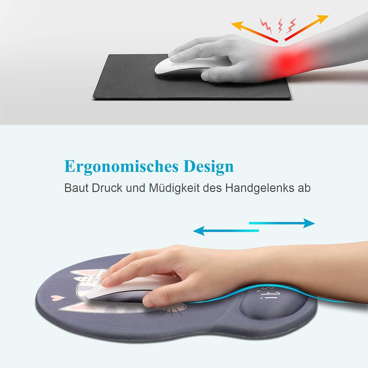 Ergonomisches Mousepad mit Gelkissen Handauflage Schwarz