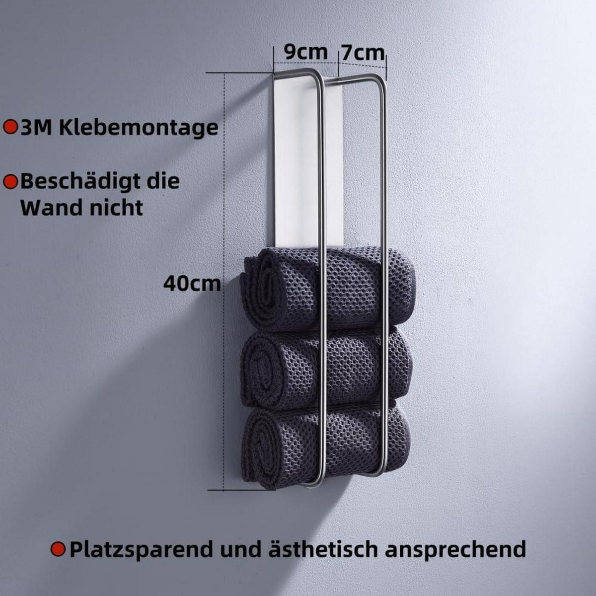 Gästehandtuchhalter gebürstetes Nickel 40cm, selbstklebend