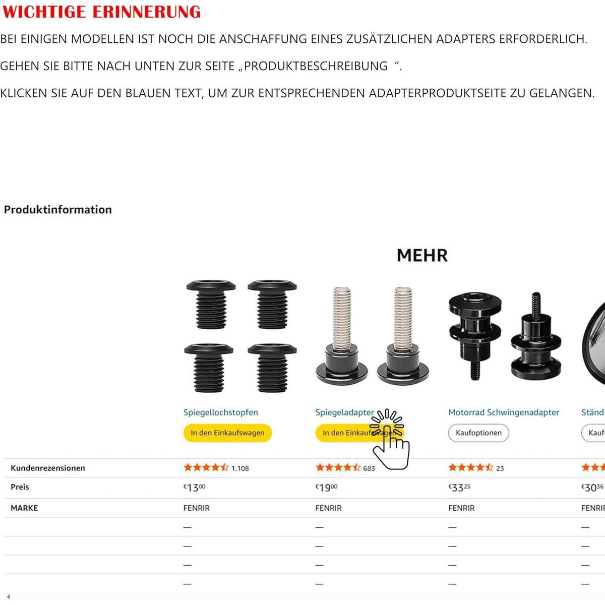 Motorrad Lenkerendenspiegel CNC Aluminium E-geprüft
