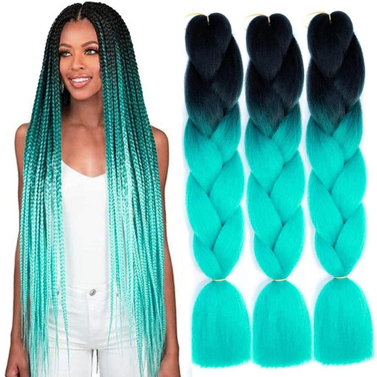 Jumbo Braid Haarverlängerung Ombre Schwarz Cyan 24 Zoll