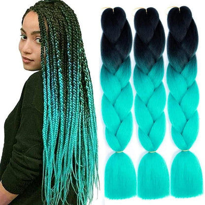Jumbo Braid Haarverlängerung Ombre Schwarz Cyan 24 Zoll