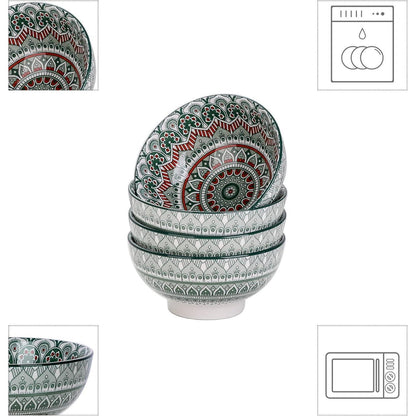 Müslischalen 4er Set Porzellan Grün, 650ml, Böhmischer Stil
