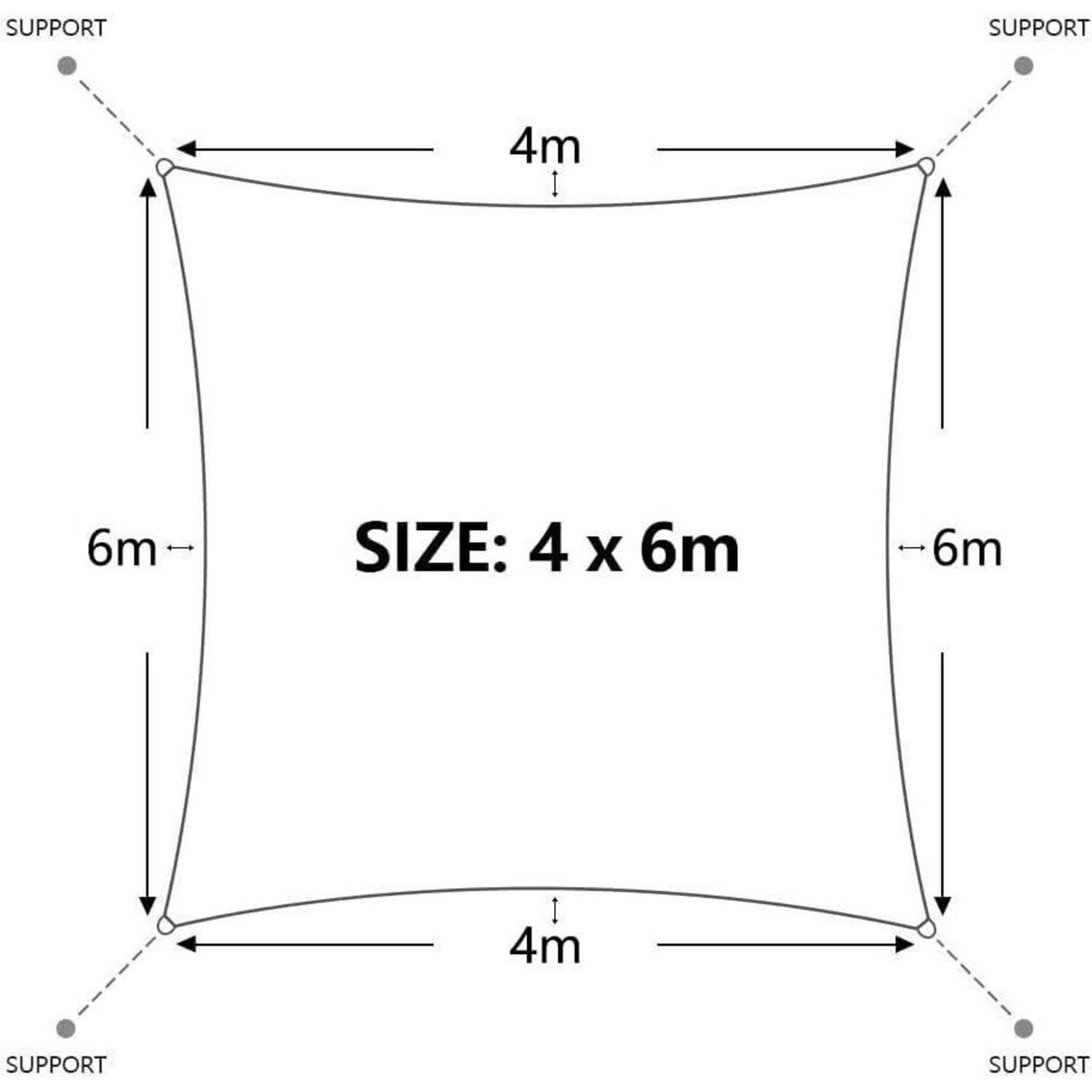 Wasserdichtes Sonnensegel 4x6m Grau mit Befestigungsseilen