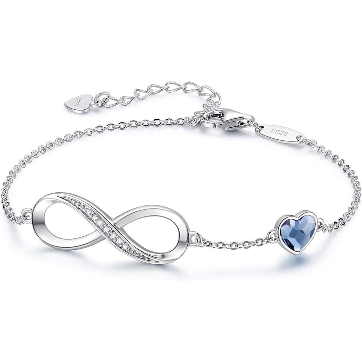 Unendlichkeitsarmband Damen 925 Silber Herz Kristall Armkette