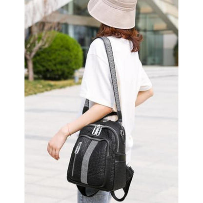 Damen Rucksack Elegant Cityrucksack Schulrucksack Schwarz in Lederoptik