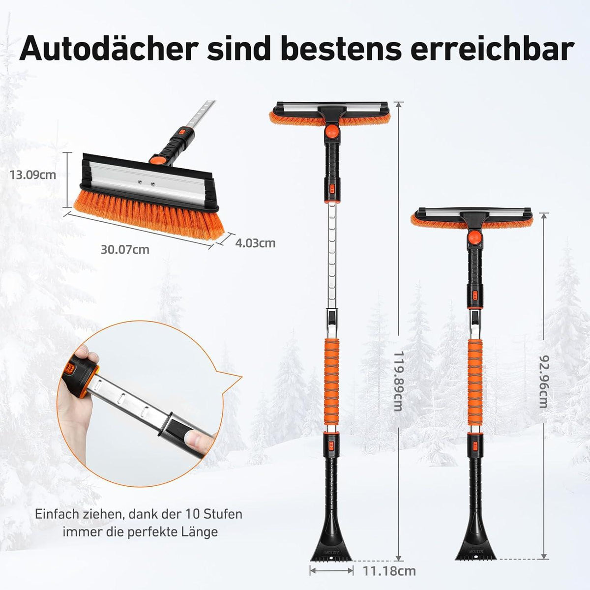 Eiskratzer Auto mit Besen 119CM Lang Teleskopstiel und Abzieher