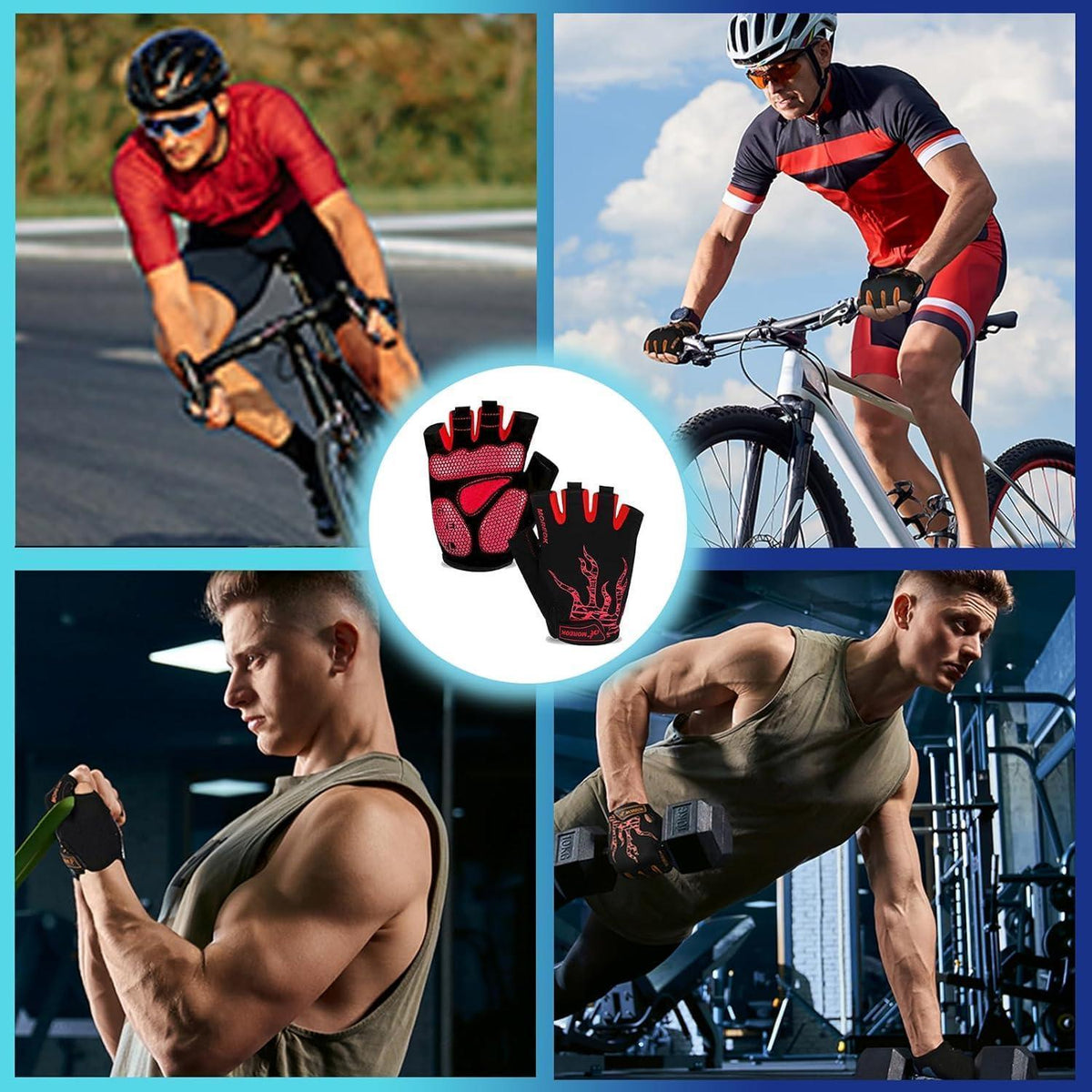 Fahrradhandschuhe Halbfinger Rot M atmungsaktiv Gel-Polster
