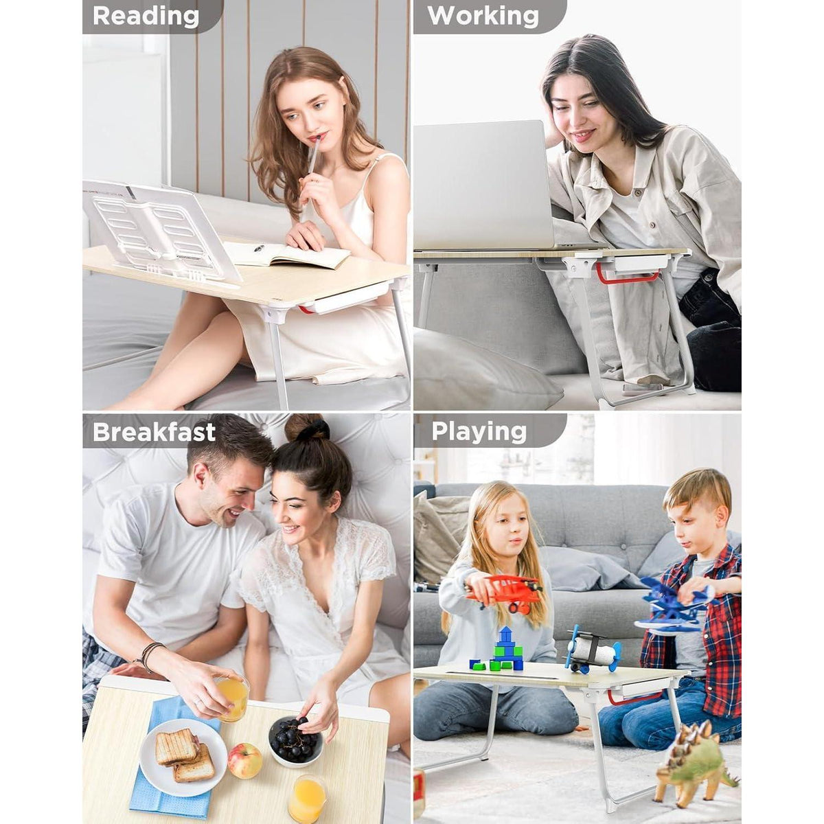 Großer Klapptisch für Laptop & Essen, 65x49cm, Teak