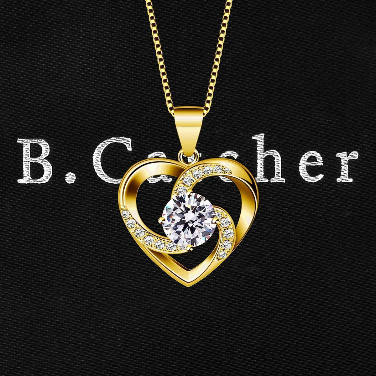 Sterling Silber Halskette Herz mit Zirkonia "Liebe ist das Glück" 45cm goldfarben