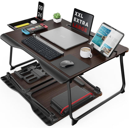 XXL Laptop Tisch für Bett mit Schublade & Ständer (Schwarz Kirsche)