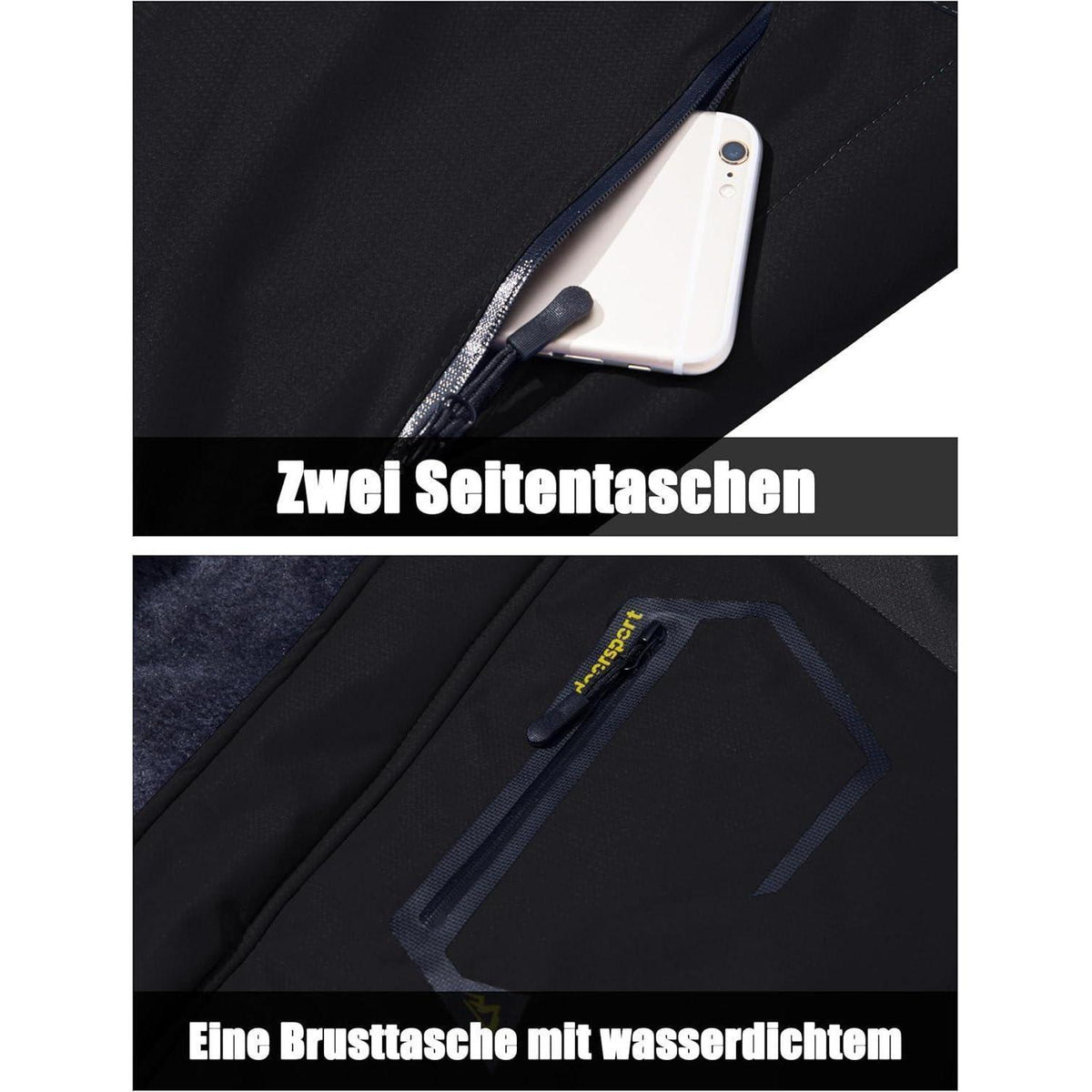 Herren Winter Skijacke Fleece Gefüttert Wasserdicht Atmungsaktiv Schwarz Grau 3XL