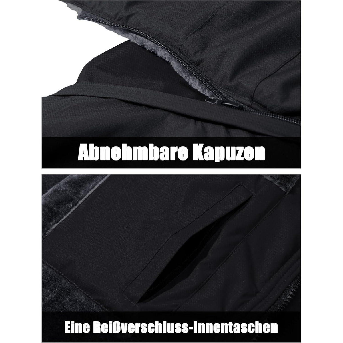 Herren Winter Skijacke Fleece Gefüttert Wasserdicht Atmungsaktiv Schwarz Grau 3XL