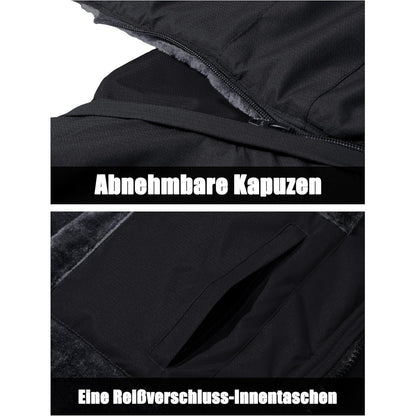 Herren Winter Skijacke Fleece Gefüttert Wasserdicht Atmungsaktiv Schwarz Grau 3XL