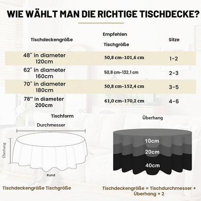 Runde Tischdecke Baumwolle Leinen mit Quaste | Weiß & Grau 180cm