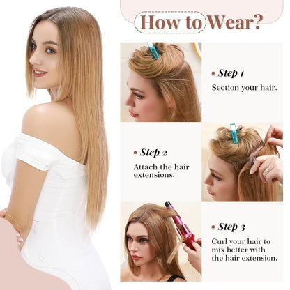 Welliges Haarverlängerung Set – 8 Tressen, 18 Clips, Mittelbraun