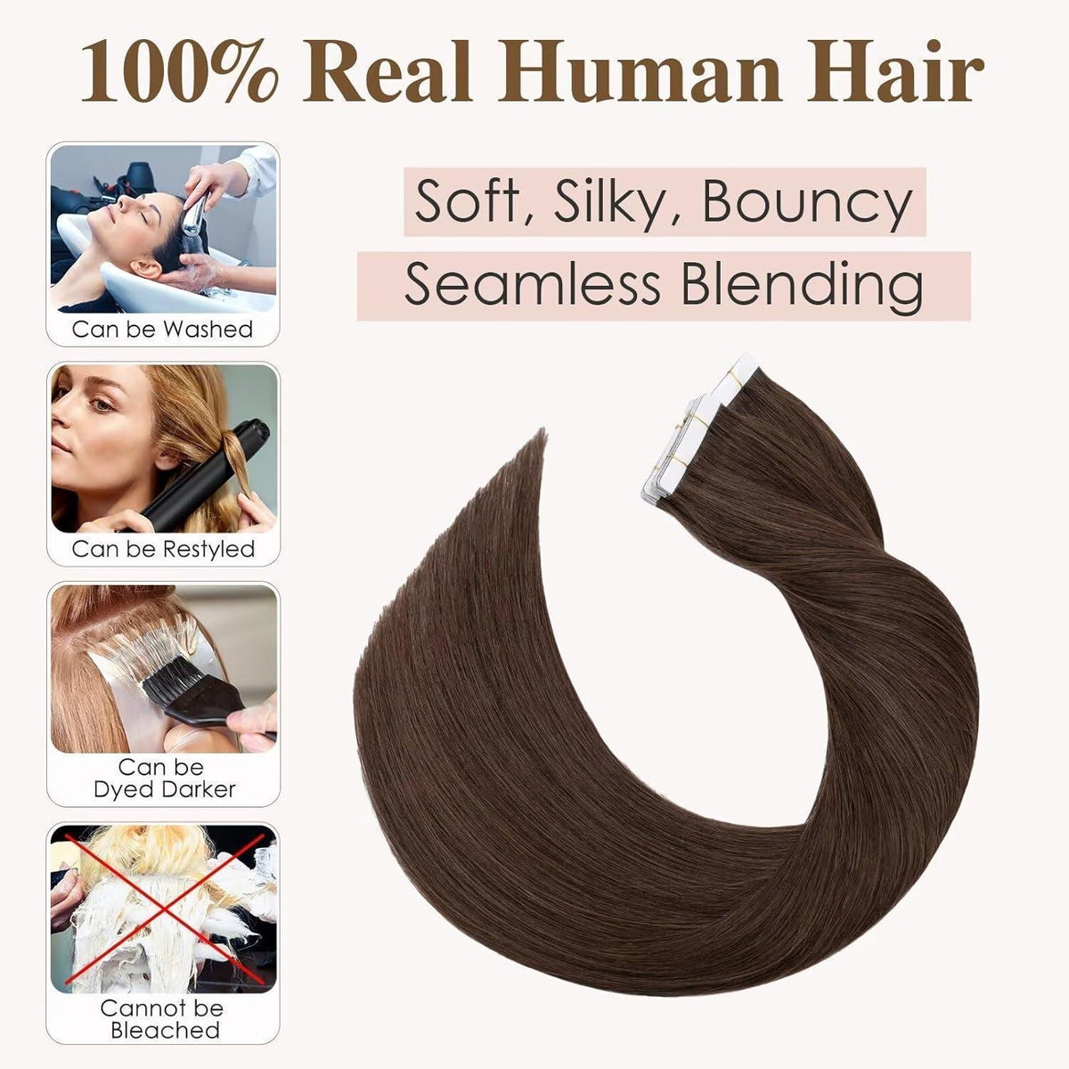 Echthaar Tape Extensions Braun 50 cm - 40 Stück Remy Haarverlängerung