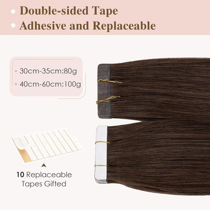 Echthaar Tape Extensions Braun 50 cm - 40 Stück Remy Haarverlängerung