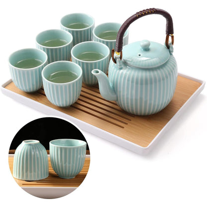 Japanisches Teeservice Set – Cyanblaues Porzellan mit Tablett