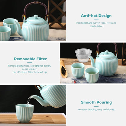 Japanisches Teeservice Set – Cyanblaues Porzellan mit Tablett