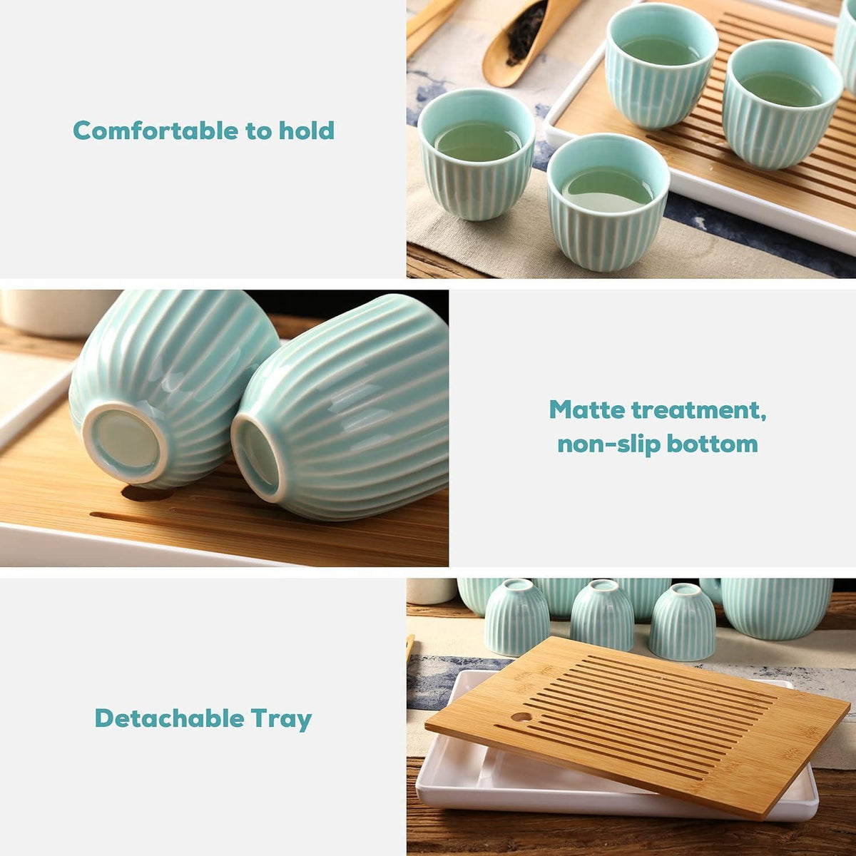 Japanisches Teeservice Set – Cyanblaues Porzellan mit Tablett