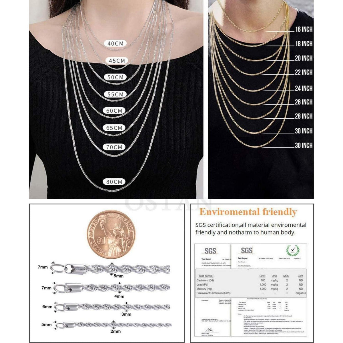 Herren Damen Halskette Edelstahl Verdrehte Kette 3mm Silber 80cm