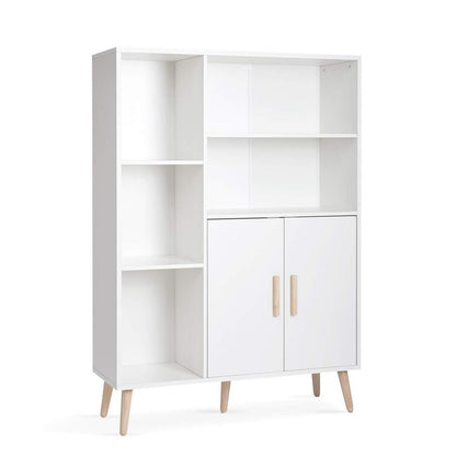 Weißes Sideboard mit 2 Türen & 5 Fächern – 85x30x120 cm