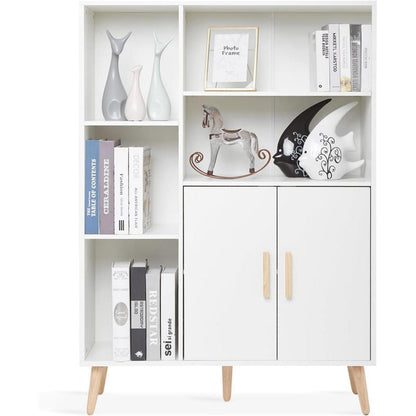 Weißes Sideboard mit 2 Türen & 5 Fächern – 85x30x120 cm