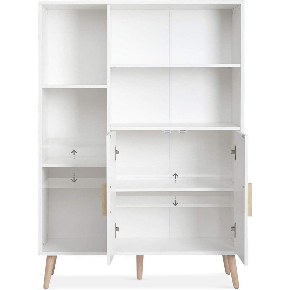 Weißes Sideboard mit 2 Türen & 5 Fächern – 85x30x120 cm