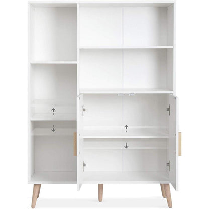 Weißes Sideboard mit 2 Türen & 5 Fächern – 85x30x120 cm