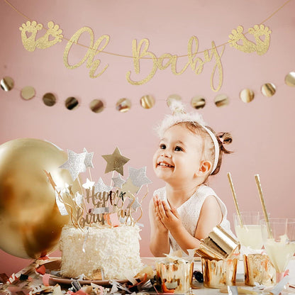 Glitzer Gold Baby Girlande für Baby Shower Deko, 3m Papier