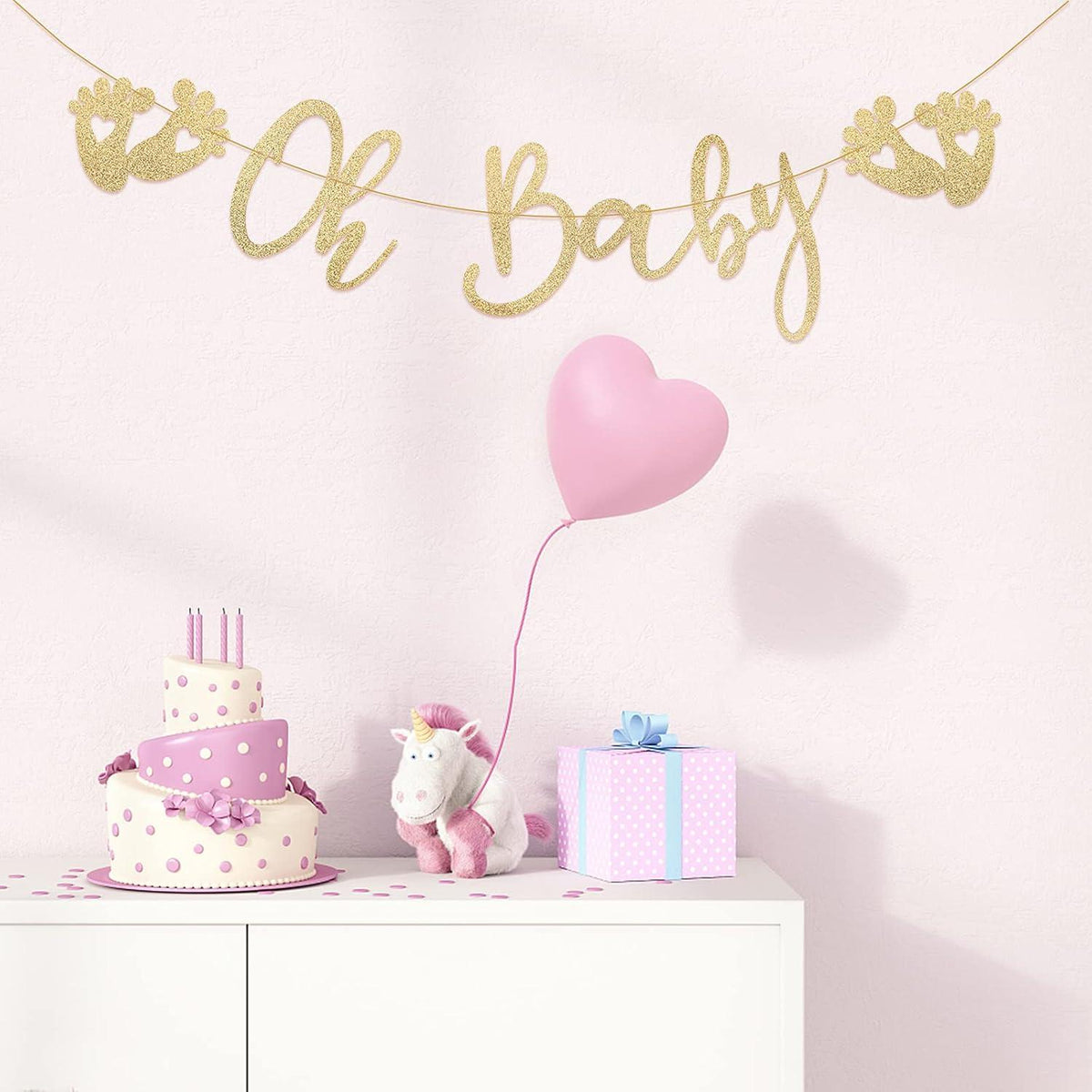 Glitzer Baby Girlande Gold Papier Deko Babydusche Aufhängen Mädchen