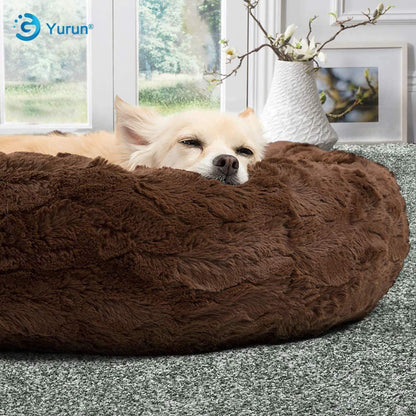 Flauschiges Hundebett rund, Braun 120x120x20cm